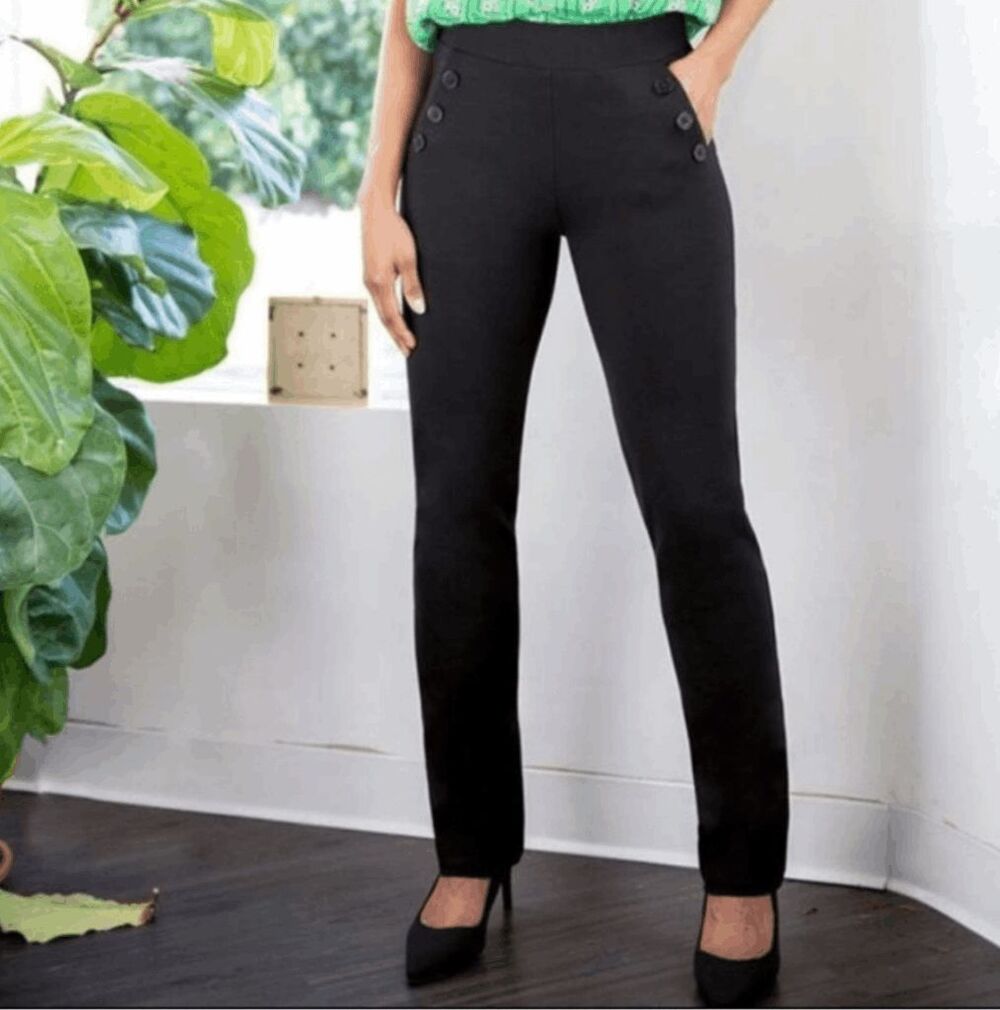 New Betabrand Black Straight Six Button Dress Pant Yoga Pants Large Petite